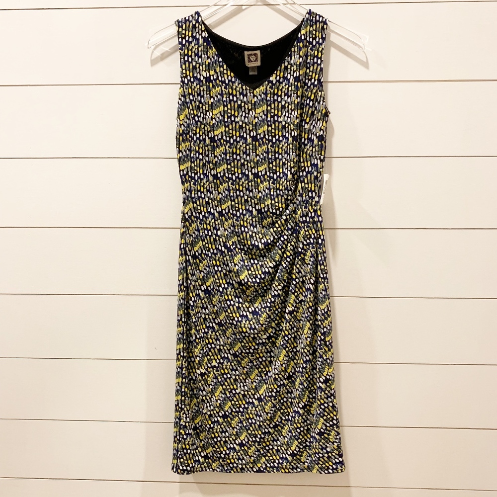 Sleeveless Navy Blue & Yellow Midi Dress